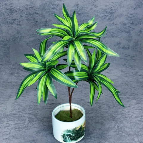 Τεχνητό Φυτό Dracaena Lily Bamboo 42cm 3 Κεφαλές Χρυσές Άκρες Ποικιλόχρωμα Μεταξωτά Φύλλα Για Διακόσμηση Σπιτιού Γάμου