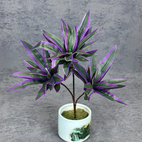 Τεχνητό Φυτό Dracaena Lily Bamboo 42cm 3 Κεφαλές Χρυσές Άκρες Ποικιλόχρωμα Μεταξωτά Φύλλα Για Διακόσμηση Σπιτιού Γάμου