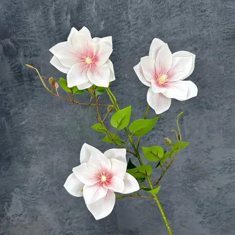 Echt Anfühlen 3D-Gedruckte Clematis Künstliche Blume Realistische Magnolie Dreifache Blütenköpfe Einzelner Zweig Für Zuhause Hochzeit Deko