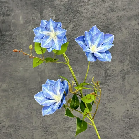 Echt Anfühlen 3D-Gedruckte Clematis Künstliche Blume Realistische Magnolie Dreifache Blütenköpfe Einzelner Zweig Für Zuhause Hochzeit Deko