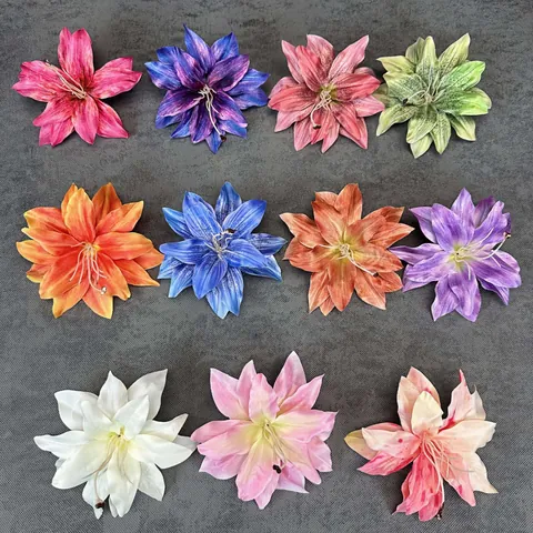 Vintage Oil Painting Style Artificial Lily Flower Head Silk Fabric Plastic Realistic Lily For Wedding Home Decor DIY
