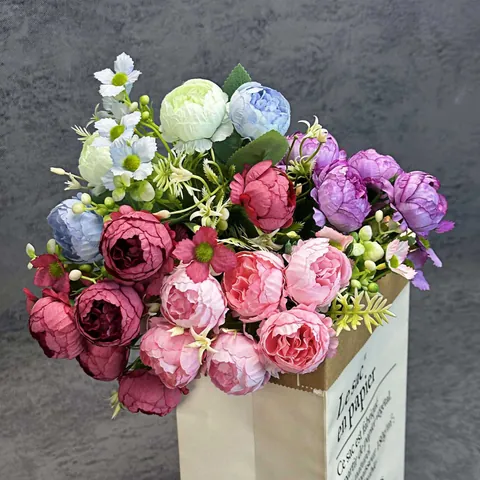 Arreglo de Peonías Artificiales de Seda 5 Horquillas 6 Cabezas Rosas Falsas Para Boda Fiesta Hogar Oficina Decoración de Mesa