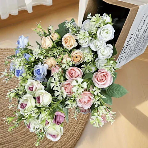 Künstlicher Seidenrosenstrauß Mehrkopf-Kunstblumen Für Heimhochzeitsdekoration Fotografie-Requisite Ästhetisches Blumenarrangement Dekor