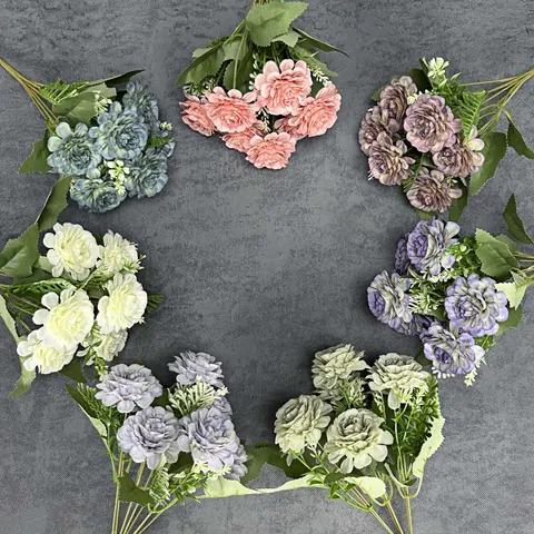 Kunstmatige Pioen Roos Zijden Bloemen Boeket 7 Takken Tweekleurige Nep Pioen Voor Bruiloft Feest Huis Kantoor Decoratie
