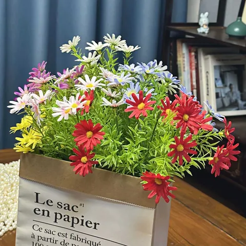 Künstlicher Seiden Gänseblümchen Strauß Mehrköpfige Falsche Kamillenblüten Für Hausdekor Hochzeit Outdoor Pastoral Blumengesteck