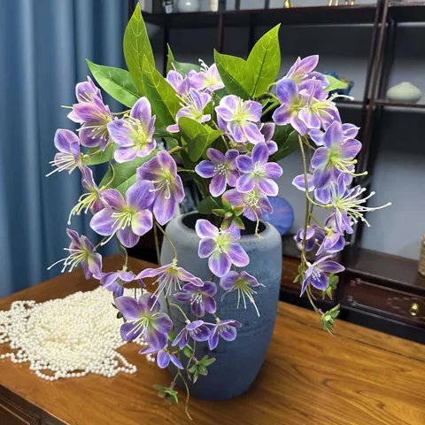 Two Fork Realistic Weeping Jasmine ThreeD Printed Artificial Flower Branch For Wedding Home Table Decor Faux Floral