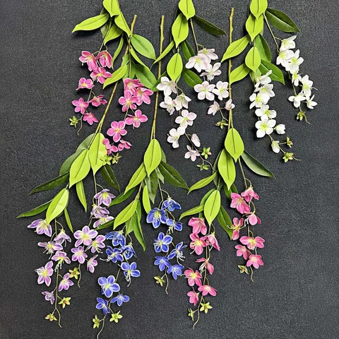 Two Fork Realistic Weeping Jasmine ThreeD Printed Artificial Flower Branch For Wedding Home Table Decor Faux Floral
