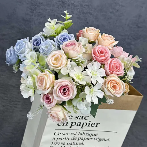 Realistisch Kunstmatig Rozenboeket Met Zes Koppen Satijnen Stof Voor Thuis Bruiloft Feest Decoratie Noorse Stijl Kunstbloemen