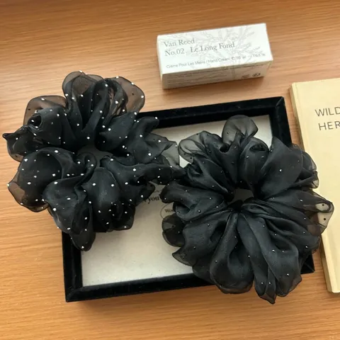 Oversize Organza Strass Scrunchie Eleganter Schwarzer Netz Elastischer Haargummi Für Damen Mädchen Koreanische Haar Accessoires