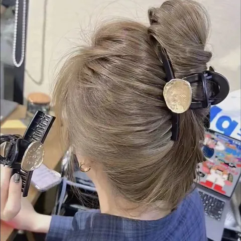 Pinza per Capelli Grande in Resina Vintage per Donna Elegante Clip a Squalo Con Piastra Metallica Goffrata Con Numeri