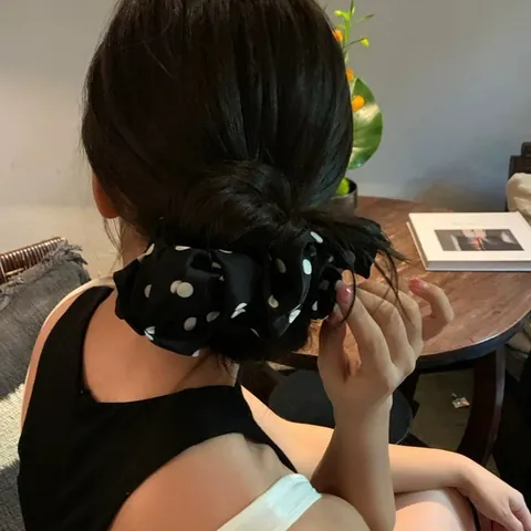 Polka Dot Haarelastiekjes Voor Vrouwen Franse Stijl Satijn Elastische Haarnetjes Oversized Ponytail Houder Retro Haaraccessoires