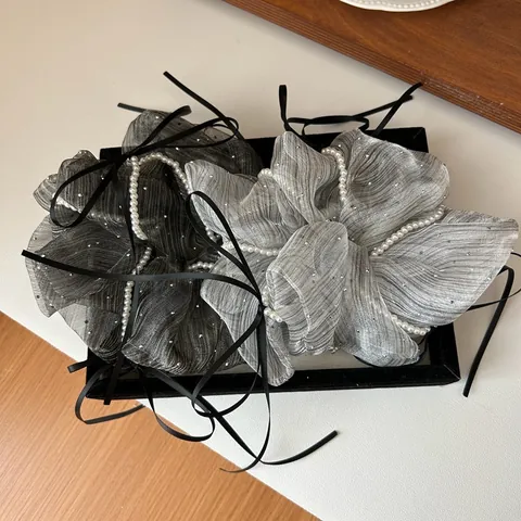 Coleteros de Organza Estilo Francés con Strass y Lazo a Rayas con Cinta de Perlas Artificiales de Imitación Accesorios para el Cabello Vintage para Mujer