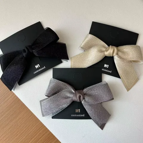 Vintage Elegant Double Layer Mesh Organza Ribbon Bow Hair Clip Solid Color Duckbill Clip For Women Hair Accessories
