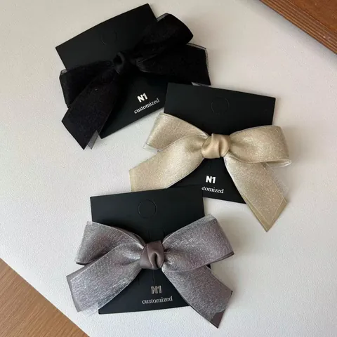 Vintage Elegant Double Layer Mesh Organza Ribbon Bow Hair Clip Solid Color Duckbill Clip For Women Hair Accessories