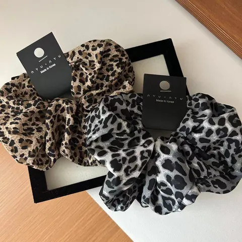 Vintage Leopard Print Large Scrunchie For Women Retro Satin Fabric Elastic Hair Tie Korean Style Hair Accessories
