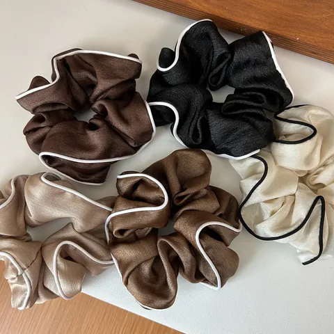 French Retro Contrast Piping Satin Hair Scrunchies Elegant Oversized Fabric Hair Ties For Women Daily Hair Accessories