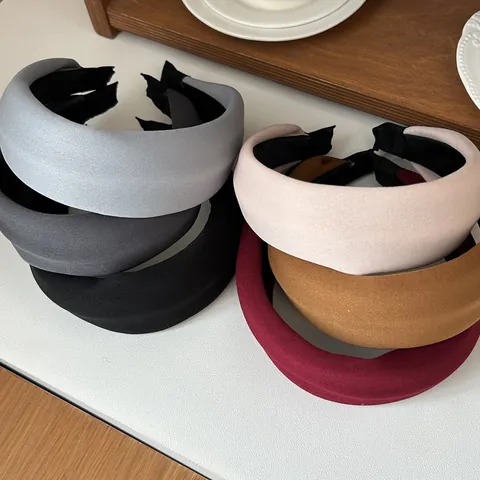 Vintage Padded Sponge Wide Headband For Women Solid Color Fabric Hair Band High Top Face Wash Hair Hoop Fashion Hair Accessories