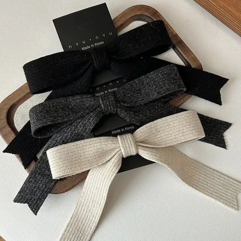 Vintage Koreanisch Strick Schleife Haarspange Gerippte Textur Federclip Handgefertigte Haarnadel Für Damen Süßer Eleganter Haarschmuck