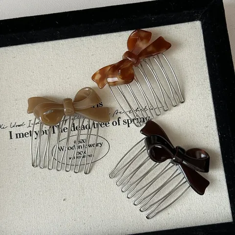 Vintage Acetate Bow Knot Hair Comb Elegant Alloy Hair Side Clip For Women Korean Style Tortoiseshell Amber Ivory Hair Accessories