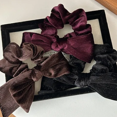 Chouchou Nœud en Velours Vintage Français Grand Élastique à Cheveux en Tissu Pailleté Élégant pour Femme Accessoires Retro