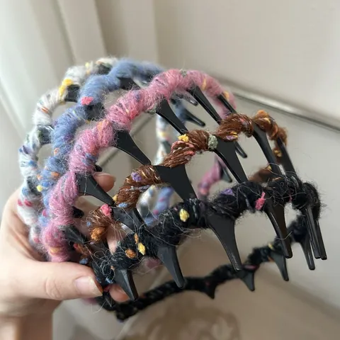 Koreanischer Stil Gestrickte Wolle Umwickelt Stirnband Mit Rutschfestem Zahndesign Herbst Winter Damen Haarschmuck