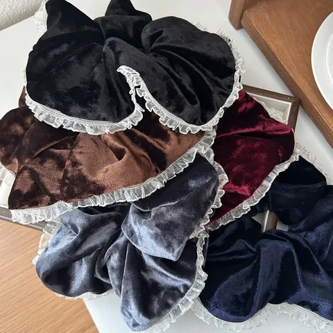 Koreaanse Vintage Fluwelen Kant Grote Scrunchie Retro Elegante Elastische Haarsieraad Voor Vrouwen Paardenstaart