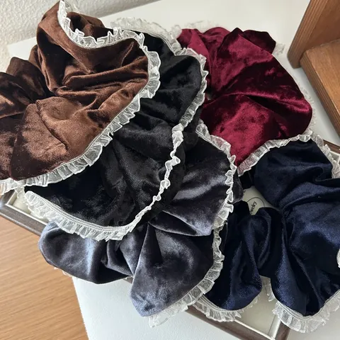 Koreaanse Vintage Fluwelen Kant Grote Scrunchie Retro Elegante Elastische Haarsieraad Voor Vrouwen Paardenstaart