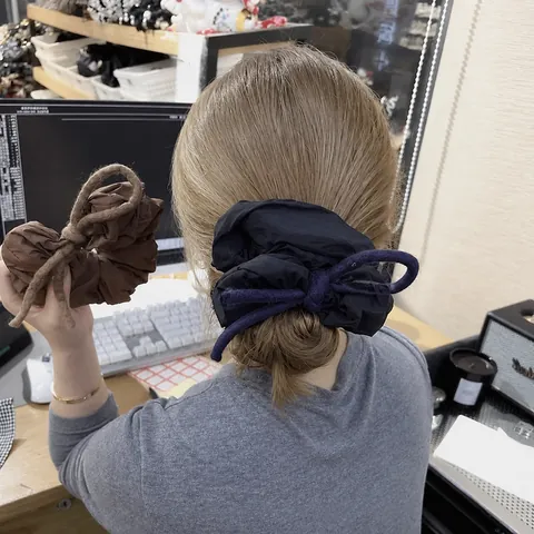 Korean Style Puffy Cloth Fabric Bow Knot Hair Scrunchies For Women Solid Color Elastic Hair Bands Ponytail Holder Accessories