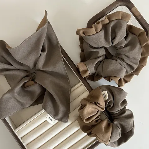 Coleteros de Tela Marrón de Estilo Francés con Bloque de Color Coleteros de Lazo Hechos a Mano Vintage Accesorios de Pelo Elegantes