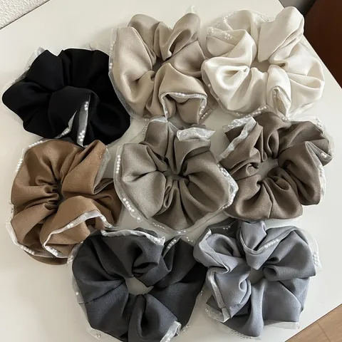 Elegant Mesh Lace Pearl Hair Scrunchies For Women Korean Style Fabric Organza Ruffle Ponytail Holder Hair Accessories