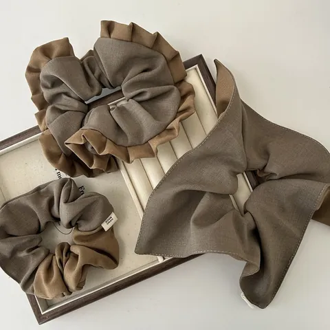 Coleteros de Tela Marrón de Estilo Francés con Bloque de Color Coleteros de Lazo Hechos a Mano Vintage Accesorios de Pelo Elegantes