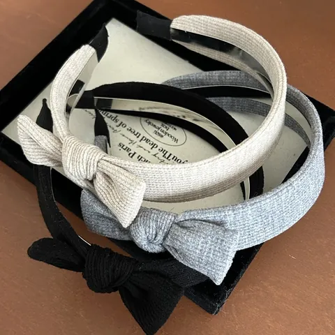 Vintage Korean Knitted Bow Headband For Women Solid Ribbed Fabric Knot Hair Band Elegant Daily Hair Accessories