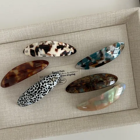 Vintage French Style Acetate Oval Arc Hair Clip Leopard Marble Pattern Spring Barrette For Women Elegant Hair Accessory
