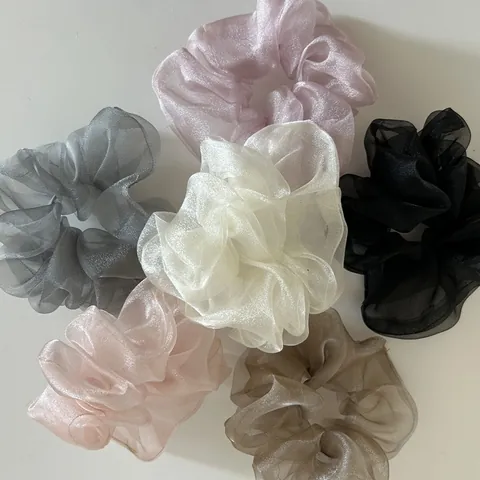 Korean Style Elegant Organza Scrunchie Pearlescent Mesh Hair Band Pleated Hair Tie Sweet Ponytail Holder Accessory For Women
