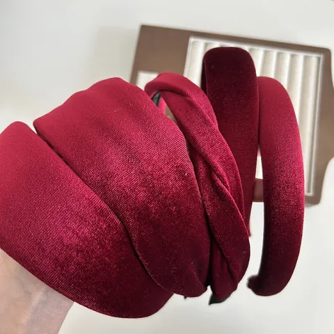 Cerchietto per Capelli Imbottito in Velluto Rosso Vino Elegante da Donna Fascia in Spugna Spessa Retro Torsione Intrecciata Accessori per Capelli alla Moda per Festa Regalo di Capodanno