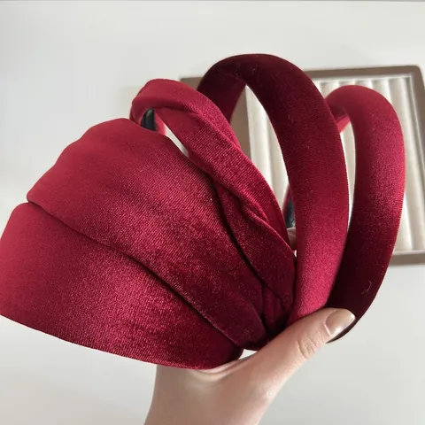 Cerchietto per Capelli Imbottito in Velluto Rosso Vino Elegante da Donna Fascia in Spugna Spessa Retro Torsione Intrecciata Accessori per Capelli alla Moda per Festa Regalo di Capodanno