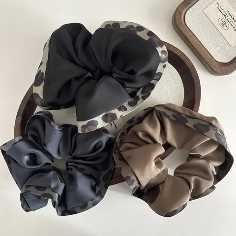 Elastico per Capelli in Raso con Bordo Leopardato Vintage Grande Anello Elastico Retro Elegante Cravatta per Capelli Donna Accessori