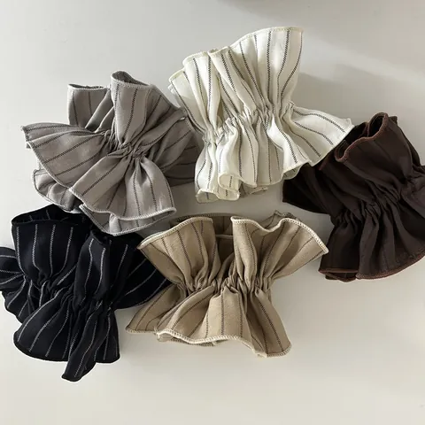Coletero de Tela Rayada Vintage Francés Elegante con Volantes Accesorios para el Cabello con Lazo Grande para Mujer