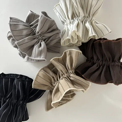 Coletero de Tela Rayada Vintage Francés Elegante con Volantes Accesorios para el Cabello con Lazo Grande para Mujer