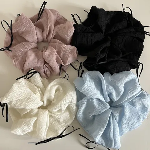 Oversized Pleated Chiffon Scrunchie For Women Korean Style Elegant Ribbon Bow Knot Elastic Hair Tie Hair Band Accessories
