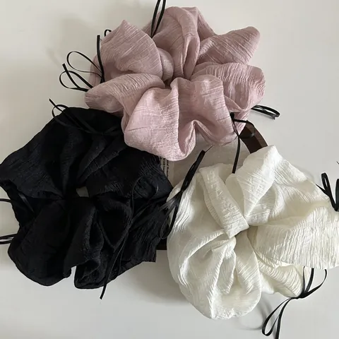 Oversized Pleated Chiffon Scrunchie For Women Korean Style Elegant Ribbon Bow Knot Elastic Hair Tie Hair Band Accessories