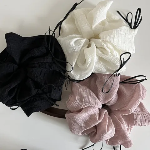 Übergroßes Plissiertes Textil-Haargummi Mit Schwarzer Schleife Eleganter Süßer Haarschmuck Für Damen Tägliches Dating Party