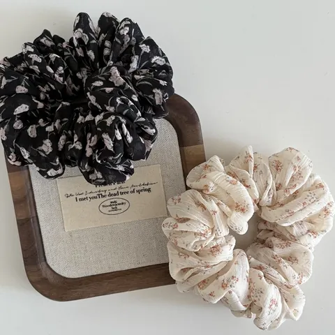 Coleteros Florales Vintage Franceses de Tela Chiffon de Gran Tamaño Gomas Elásticas Para El Pelo Mujer Accesorios Cabello