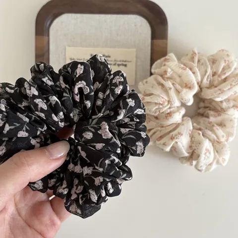 Coleteros Florales Vintage Franceses de Tela Chiffon de Gran Tamaño Gomas Elásticas Para El Pelo Mujer Accesorios Cabello