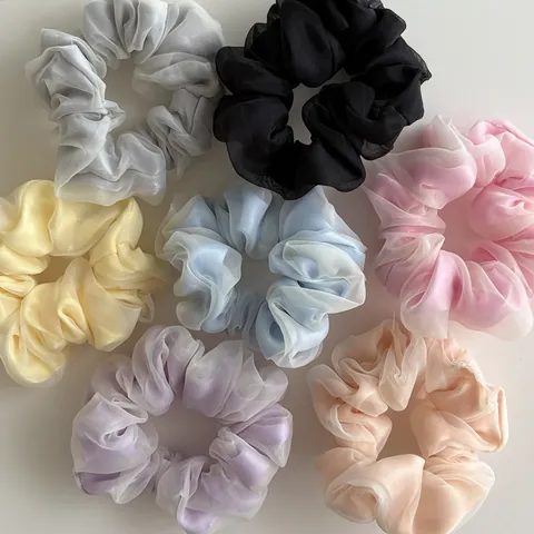 Elegantes Coleteros de Organza de Malla en Capas para Mujeres Niñas Dulce Estilo Coreano Gomas para el Pelo Color Sólido Accesorios para el Cabello