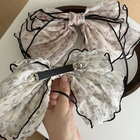 French Vintage Floral Bow Hair Clip Large Fabric Pleated Ribbon Spring Clip Elegant Floral Hairpin Accessories For Women