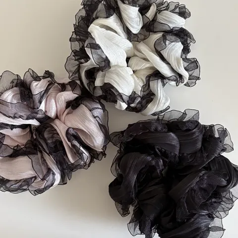 Korean Style Oversized Cloud Pleated Scrunchie For Women Elegant Lace Ruffle Hair Tie Organza Fabric Hair Band Vintage Hair Accessories