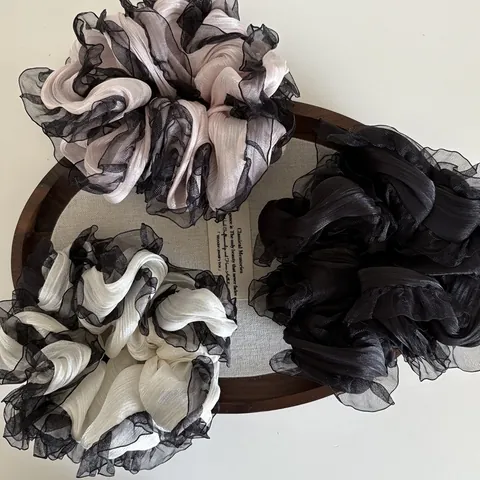 Korean Style Oversized Cloud Pleated Scrunchie For Women Elegant Lace Ruffle Hair Tie Organza Fabric Hair Band Vintage Hair Accessories