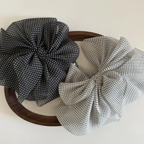 Pinza de Garra Vintage Grande Lazo de Malla con Lunares y Perla Artificial de Imitación Accesorio Elegante para el Cabello Mujer Diario