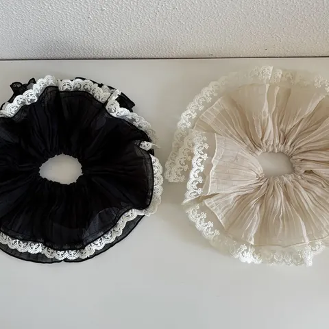 Oversized Pleated Chiffon Scrunchie White Lace Edge Retro Hair Ring Gentle Hair Ties Women Elegant Daily Styling Hair Accessories